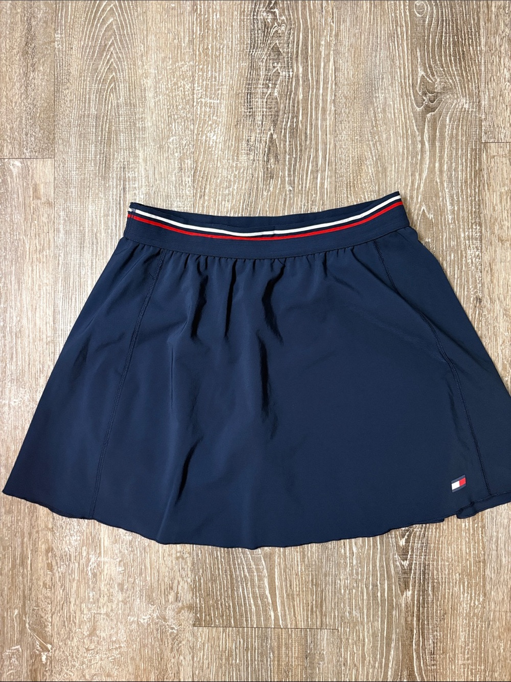 Tommy Hilfiger Navy Tennis Skirt with Red-White Stripe Waistband